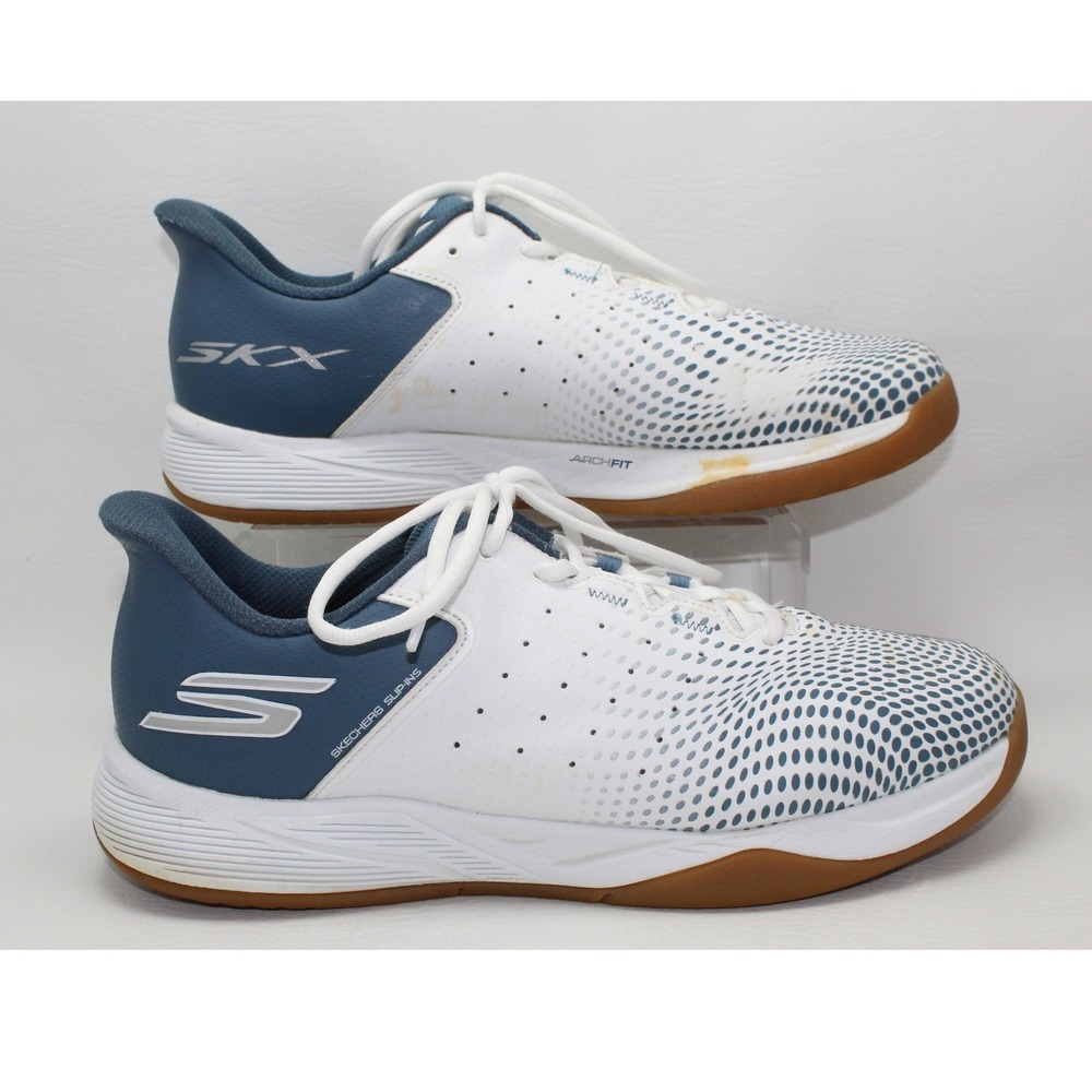 Skechers Viper Court Pickleball Shoes Mens 11.5 White Blue 246101 Arch Fit